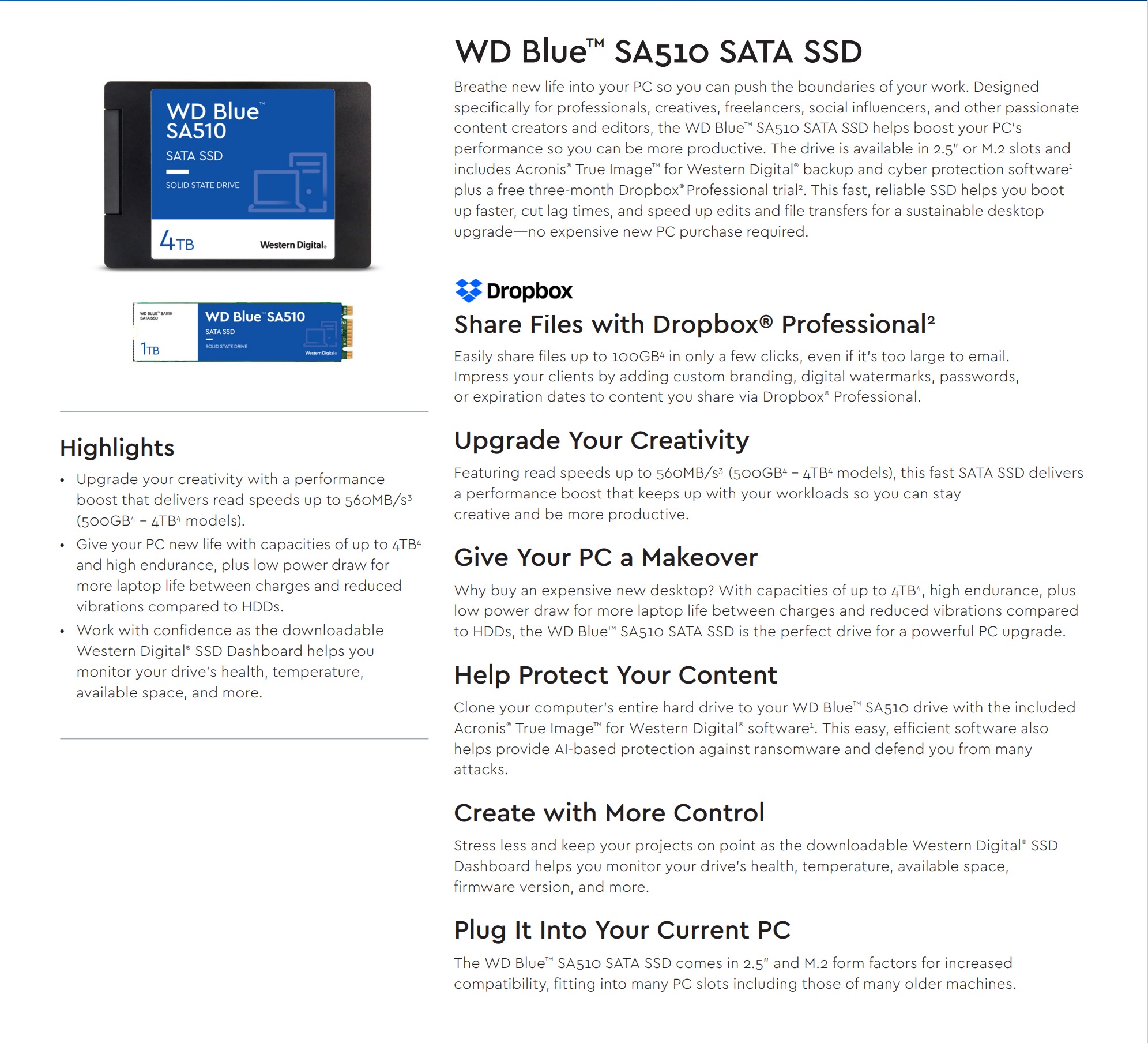 A large marketing image providing additional information about the product WD Blue SA510 SATA III M.2 SSD - 2TB - Additional alt info not provided
